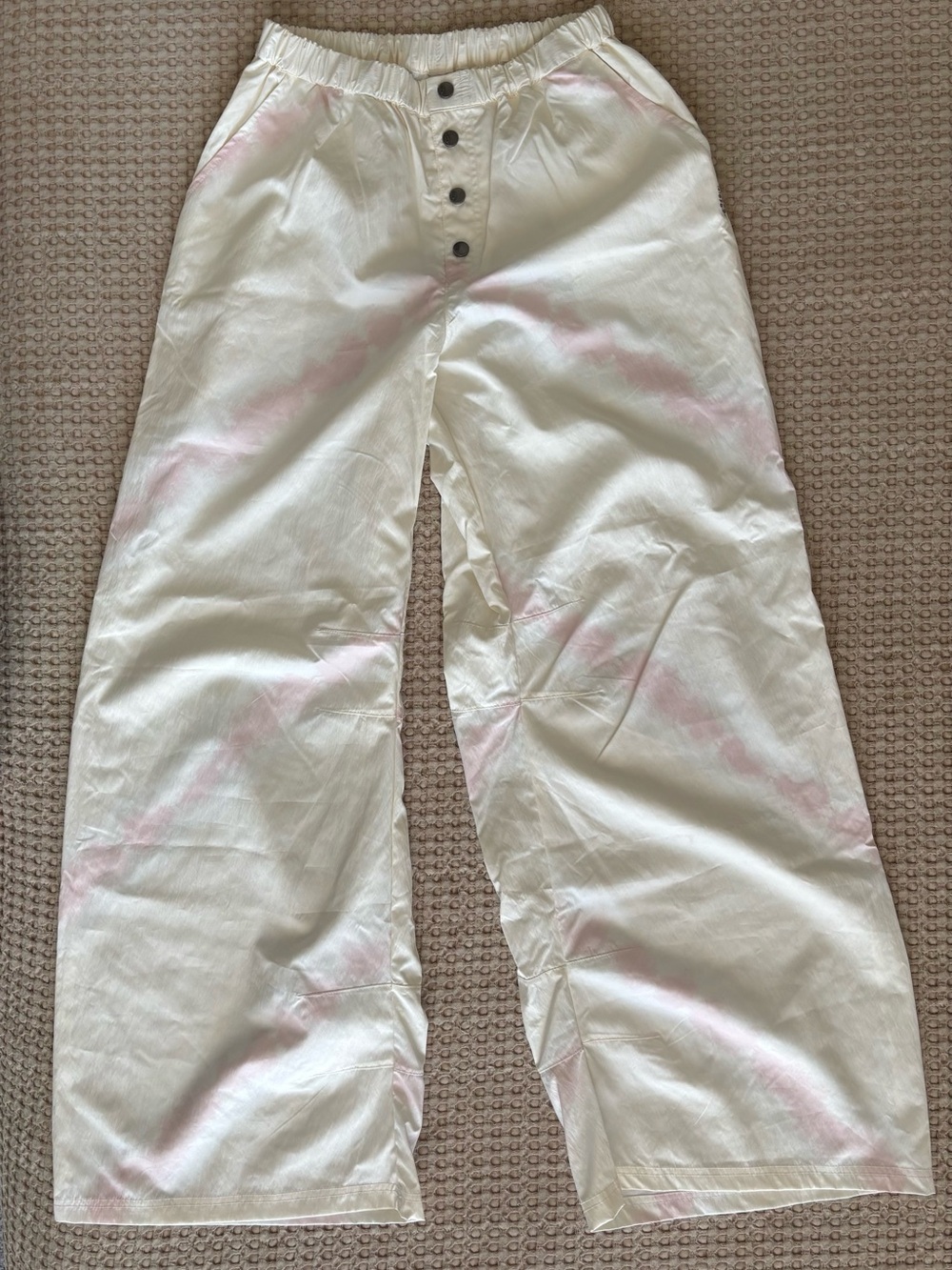 FP Movement by Free People Cream Wide-Leg Joggers with Light Pink Tie-Dye